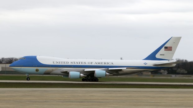 Air Force One departs Andrews Air Force Base for Cuba. 