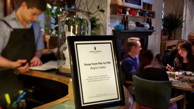 The Hare & Grace's sign to advise customers about using a PIN.