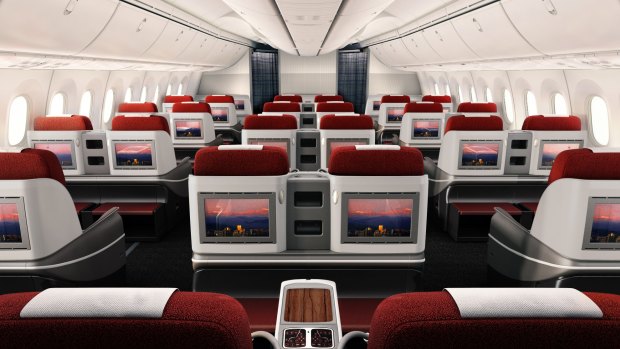 The business class cabin has a 2-2-2 layout.
