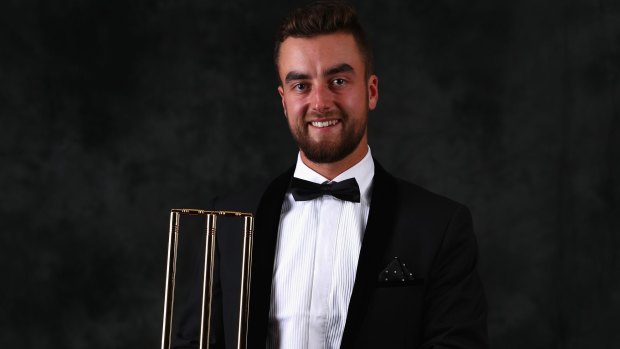 Rising star: Alex Ross won the Bradman Young Cricketer of the Year award at the 2016 Allan Border Medal ceremony in January.