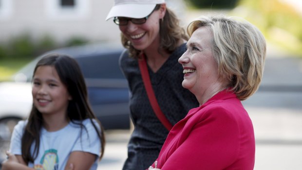 Hillary Clinton greets people at an ice-cream stand in Lebanon, New Hampshire on Friday.