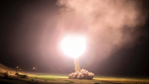 A missile is fired from Kermanshah in western Iran targeting the Islamic State group in Syria.  