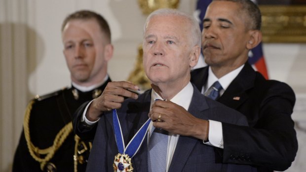 Barack Obama presents the Medal of Freedom to Joe Biden in January.