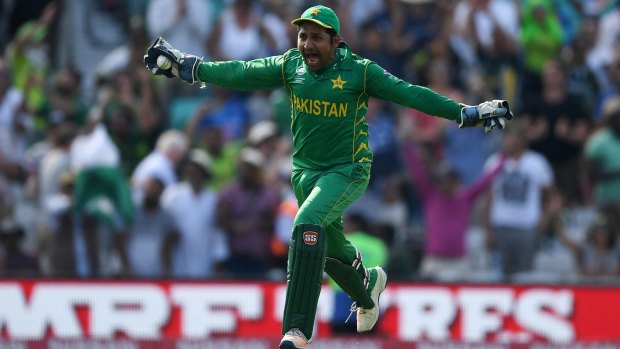 Pakistan captain Sarfraz Ahmed celebrates after winning the ICC Champions Trophy Final between India and Pakistan.