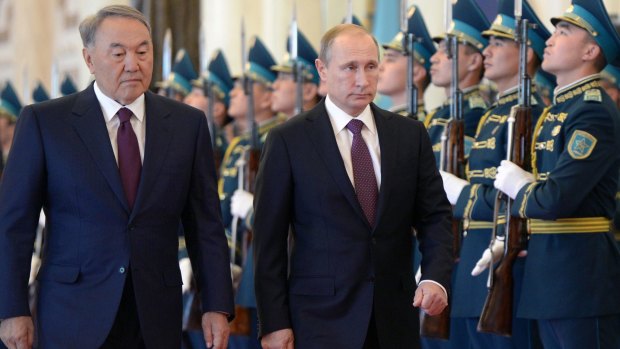 Russian President Vladimir Putin, second from left, and Kazakh President Nursultan Nazarbayev in Astana, Kazakhstan.