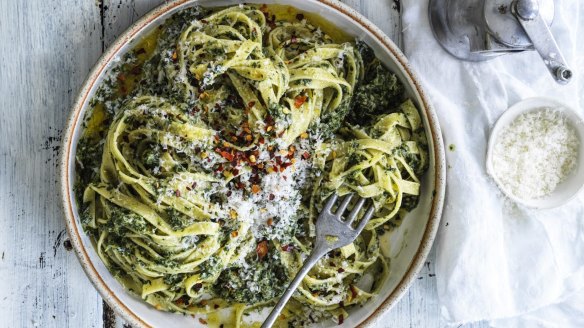 Hetty McKinnon says frozen spinach is the magic ingredient in this simple vegetarian pasta.