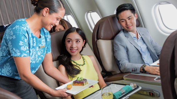 The menu on Hawaiian Airlines business class has been designed by Hawaii's chef Chai Chaowasaree.
