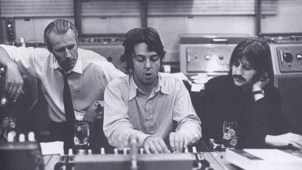 In the control room: Producer George Martin, Paul McCartney and Ringo Starr.