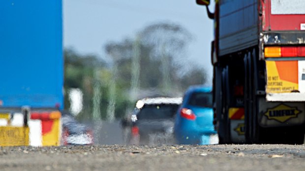 Heat haze on the Great Western Highway at Blacktown where the temperatures reached over 40 degrees.