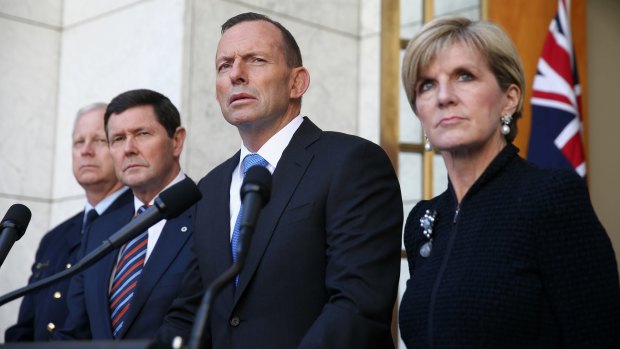 Chief of the Defence Force Air Chief Marshal Mark Binskin, former defence minister Kevin Andrews, former prime minister Tony Abbott and Foreign Minister Julie Bishop announced Australia would take 12,000 refugees from Syria and Iraq in September 2015.