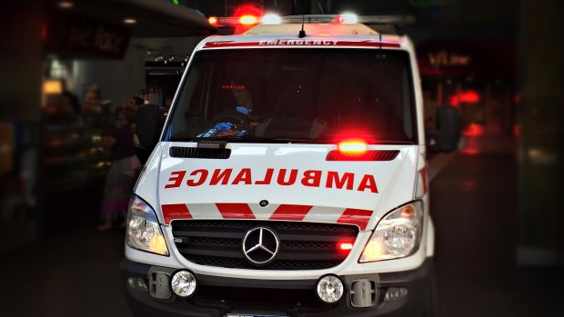 MELBOURNE, AUSTRALIA - MARCH 03: A general view of an ambulance in Melbourne, Australia on 3rd March, 2016 (Photo by Paul Rovere/Fairfax Media) Generic Ambulance Victoria, ambulances, paramedic, paramedics, emergency, 000, Triple 0, emergency services Ambulance