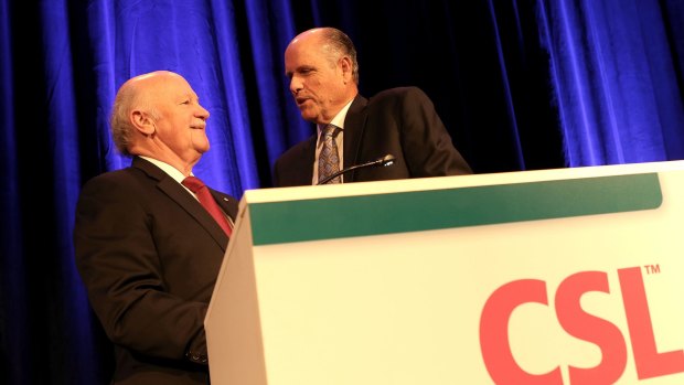 CSL chairman John Shine (left) and chief executive Paul Perreault (right) at the company's AGM.