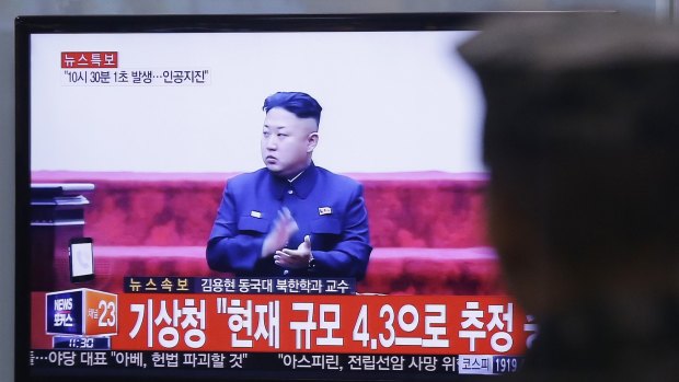 A South Korean army soldier watches a TV screen showing North Korean leader Kim Jong Un, after North Korea said on Wednesday it had conducted a hydrogen bomb test.