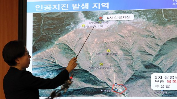 Lee Mi-seon, director of South Korea's Earthquake and Volcano Meteorological Administration, briefs the media on an artificial earthquake in North Korea, believed to have been triggered by a hydrogen bomb test.