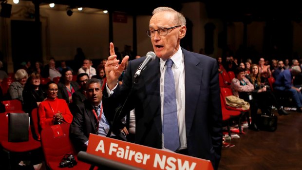 Bob Carr moves his motion at the NSW Labor conference on Sunday.