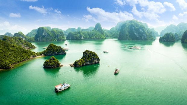 The view from Ti Top island across Ha Long Bay in Vietnam.