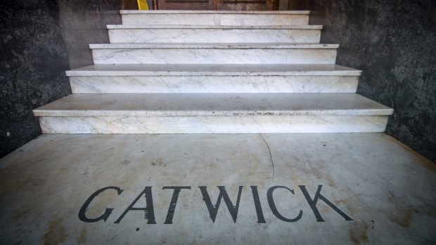 The marble steps leading to the Gatwick Hotel. 