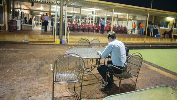 Out in the cold: ABC journalist Nic Perpitch at the One Nation gathering.