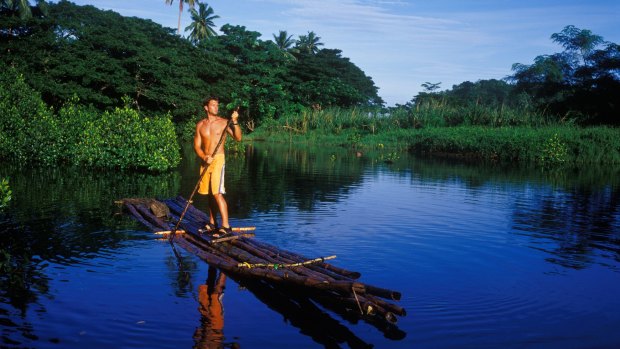 A traditional Fijian bamboo bilibili raft.