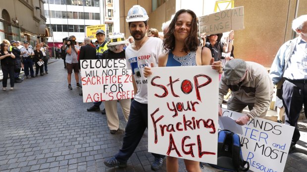 Protestors at AGL's AGM in Sydney last October.