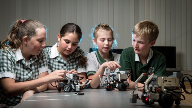 Mitcham Primary School students Megan, Hailey, Jordan and Aidan have been programming robots to boost their science and maths skills.