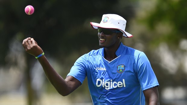 Think pink: West Indies captain Jason Holder during a practice session in Brisbane on Monday.