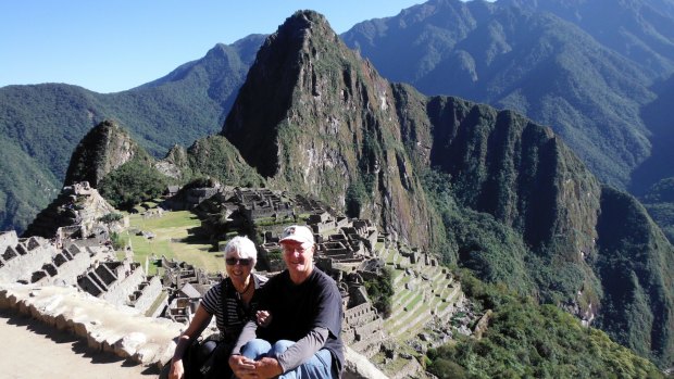 Australian champions: Liz and Bruce Hanisch on the geocache trail in Peru at Machu Picchu.