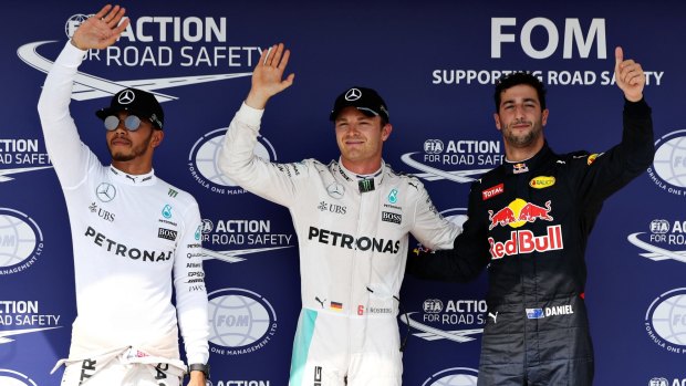 Leading trio: Top three qualifiers Nico Rosberg, Lewis Hamilton and Daniel Ricciardo.