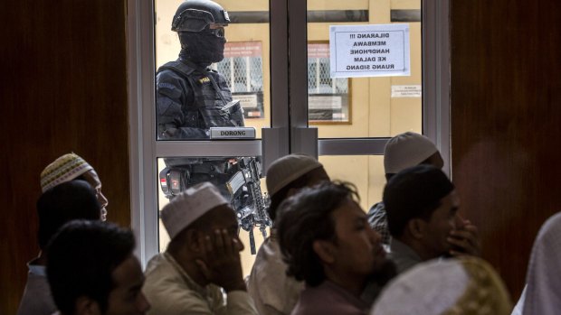 Supporters of Abu Bakar Bashir attend his court hearing in Cilacap in January.