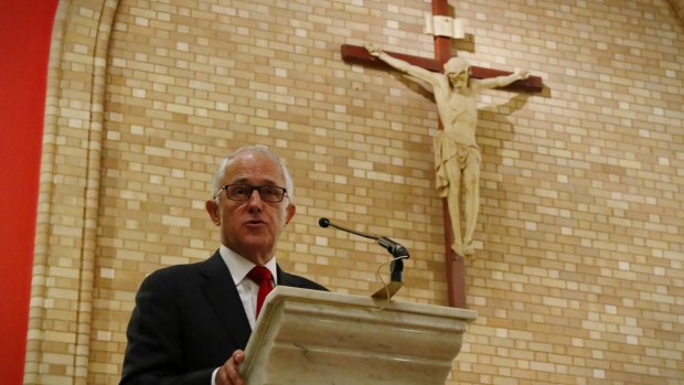 Prime Minister Malcolm Turnbull during a service at St Christopher's Cathedral in Canberra to mark the start of the parliamentary year.