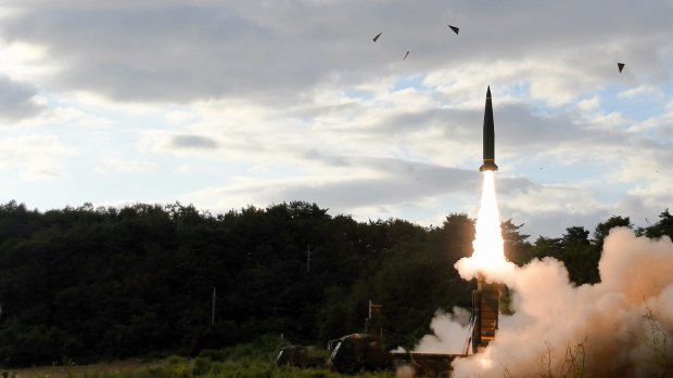 South Korea's Hyunmoo II ballistic missile is fired during an exercise at an undisclosed location in South Korea on Friday.