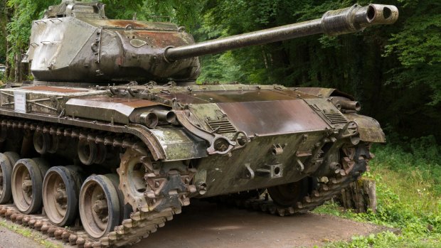 An American M41 Walker Bulldog at the Four-a-Chaux site of the Maginot Line at Lembach, Alsace.