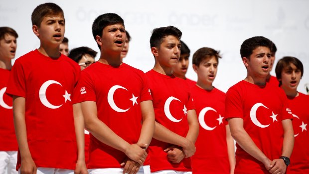 Imam Hatip school students attend a graduation ceremony in Istanbul, Turkey.