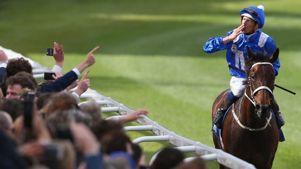 No.1: Hugh Bowman and Winx after winning their second Cox Plate.
