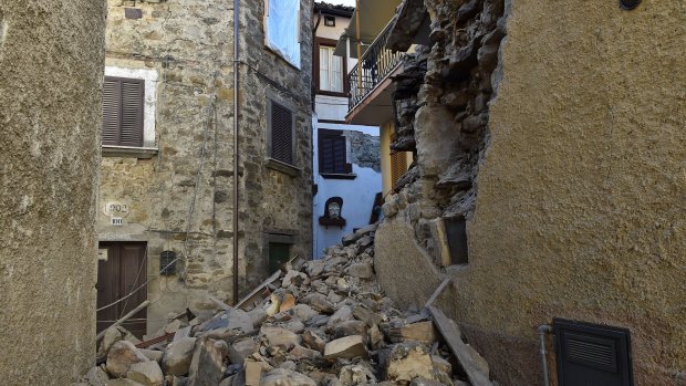 Damaged buildings in Trisungo following a massive earthquake near Perugia, Italy on Sunday. 