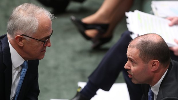 Prime Minister Malcolm Turnbull with Energy Minister Josh Frydenberg during question time on Wednesday.