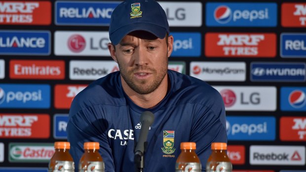 A.B. de Villiers speaks to the media at the MCG on Saturday.