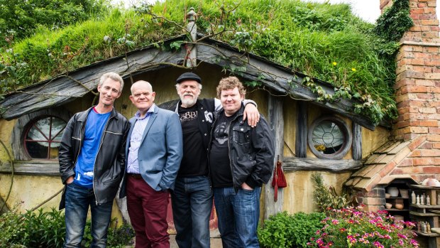 Adventure: A happy company of Dwarves on a return visit. Left to right: Jed Brophy (Nori); Mark Hadlow (Dori), John Callen (Oin) and Stephen Hunter (Bombur) outside their favourite Hobbit hole.