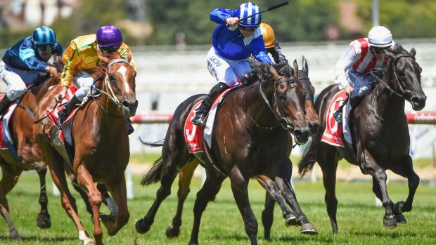 Tom Marquand riding Tashbeeh wins the Swettenham Stud Championship.