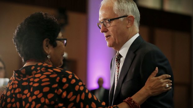 Prime Minister Malcolm Turnbull with Florence Onus, the chair of the Healing Foundation reference committee.