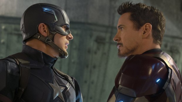 <i>Captain America: Civil War</i> has a more coherent plot than its superhero rival ... Chris Evans as Captain America/Steve Rogers confronts Robert Downey jr as Iron Man/Tony Stark.
