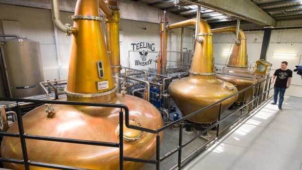 Hand crafted copper pot stills inside the Teeling Distillery, Newmarket, The Liberties.