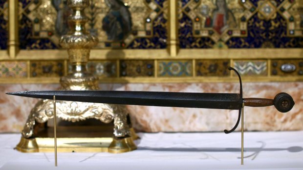 King Henry V's sword on display  at Westminster Abbey on Thursday. 