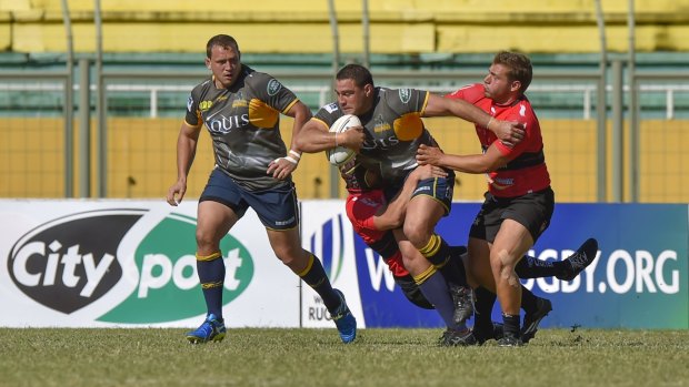 Josh Mann-Rea and Ruan Smith playing for the Brumbies in the world club 10s.