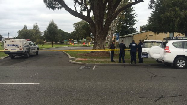 Police cordon off an area in Shoalwater after a woman was attacked. 