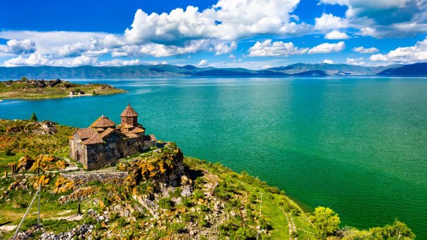 Hayravank monastery on the shores of lake Sevan, Armenia.