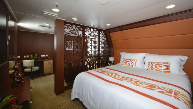 The Aranui 5 has 103 cabins ranging from dormitory style, sleeping four to eight, to staterooms with private balconies. 