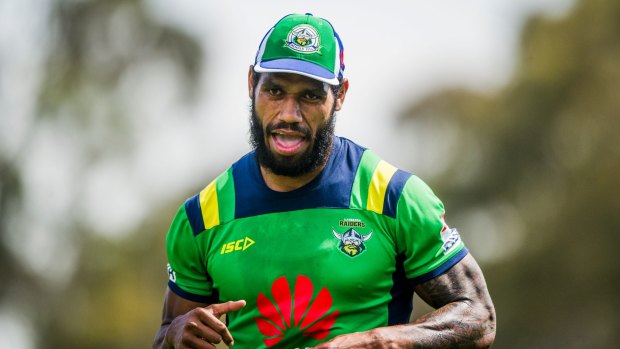  Sisa Waqa during a Canberra Raiders training session.