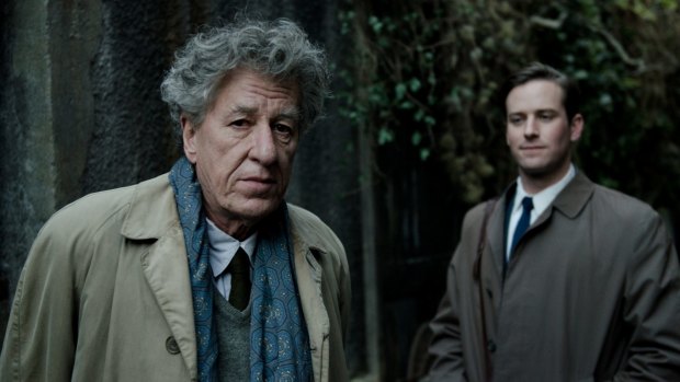Beauty and the beast: Alberto Giacometti (Geoffrey Rush) and James Lord (Armie Hammer).