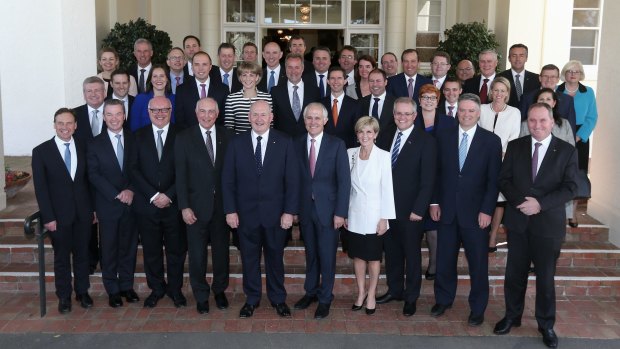 Malcolm Turnbull's new ministry at Government House on Monday.